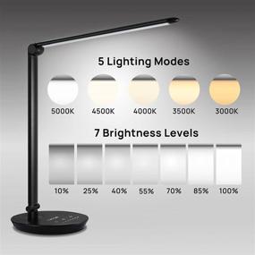 img 1 attached to 💡 Black Consciot LED Desk Lamp - 12W, Dimmable & Adjustable, Touch Control, 5 Lighting Modes, 7 Brightness Levels, Timer, 5V/2.1A USB Charging Port (ATL002-US-V1)