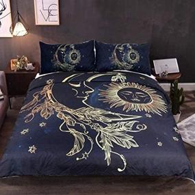 img 3 attached to 🌙 Xin Long Sheng Queen Size Duvet Cover Set: Golden Sun and Moon Pattern, Soft Microfiber, Zipper Closure Ties (1 Duvet Cover + 2 Pillow Cases)