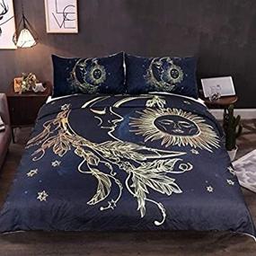 img 4 attached to 🌙 Xin Long Sheng Queen Size Duvet Cover Set: Golden Sun and Moon Pattern, Soft Microfiber, Zipper Closure Ties (1 Duvet Cover + 2 Pillow Cases)