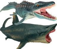 🦖 dinosaur toys set: mosasaurus and megalodon water dinosaur + great shark, sea monster for birthday gifts, cake topper, toy collection. ideal for kids 3 years old and up, perfect swimming and bath toy logo