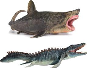 img 1 attached to 🦖 Dinosaur Toys Set: Mosasaurus and Megalodon Water Dinosaur + Great Shark, Sea Monster for Birthday Gifts, Cake Topper, Toy Collection. Ideal for Kids 3 Years Old and Up, Perfect Swimming and Bath Toy
