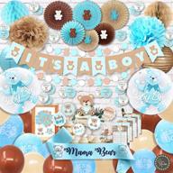 🧸 mega set teddy bear baby shower decorations for boy by rainmeadow: it's a boy banner, sash, guestbook, favor stickers, game cards, paper lanterns, honeycombs, pom-poms, cake toppers, balloons logo