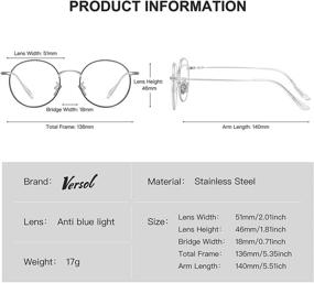 img 2 attached to 💙 Очки с блокировкой синего света Versol Round: стильные ретро-очки с металлической оправой для компьютера для мужчин и женщин, снижающие напряжение и усталость глаз.