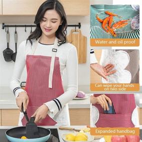 img 3 attached to Versatile Women's Waterproof Kitchen Apron with Adjustable Bib, Pockets, Side Towels, and Dishcloths