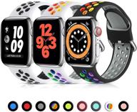 🌈 леробо 3-пачка спортивных ремешков: мягкий силиконовый ремешок для apple watch 40мм/41мм/38мм - воздухопроницаемая замена браслета для iwatch серии 7 6 5 4 3 2 1 se, женщины мужчины, размер s/m. логотип