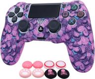 🎮 ralan pink ps4 controller skins - silicone cover skin protector for compatible /ps4 slim/ps4 pro controller, including 6 pro pink thumb grips and 2 skull cap grips - blue butterfly pink design logo