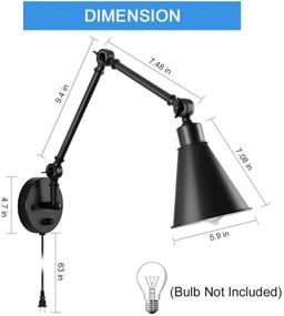 img 3 attached to 🏭 Industrial Vintage Swing Arm Wall Lamps Set of 2 - Dimmable Plug-in Wall Sconce for Bedroom, Bathroom, and Reading - Adjustable Light Fixture in Black Home Decor