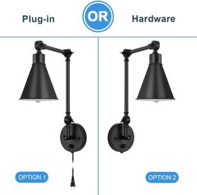 img 1 attached to 🏭 Industrial Vintage Swing Arm Wall Lamps Set of 2 - Dimmable Plug-in Wall Sconce for Bedroom, Bathroom, and Reading - Adjustable Light Fixture in Black Home Decor