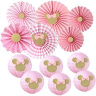 🎀 pink and gold glitter minnie mouse party decor set - 12pcs tissue paper fans, paper lanterns | ideal for girl's birthday, baby shower, pink gold minnie party decor logo