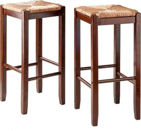 img 4 attached to 🪑 Stylish Winsome Bar Stools Rush Seat Kaden Set - Walnut Finish