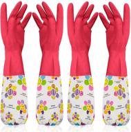 🧤 reusable latex gloves with lining - 18 inches, set of 2 pairs, by cleanbear: ideal dishwashing rubber gloves logo