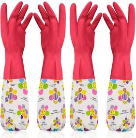 img 4 attached to 🧤 Reusable Latex Gloves with Lining - 18 Inches, Set of 2 Pairs, by Cleanbear: Ideal Dishwashing Rubber Gloves