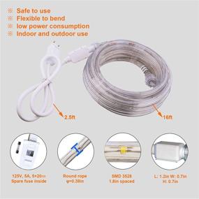 img 2 attached to 🔌 Waterproof Connectable Rope Lights, 16ft Strip Lighting for Home Christmas Holiday Garden Patio Party Decoration - 4000K Nature White, Indoor/Outdoor Mood Lighting