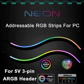 img 3 attached to 🌈 NEON Addressable RGB PC LED Strip Kit with Magnetic Brackets & Controller - Compatible with Aura SYNC, Gigabyte RGB Fusion, MSI Mystic Light Sync