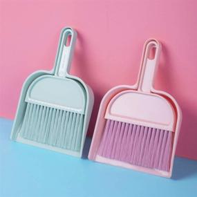 img 3 attached to 🧹 meioro Mini Dustpan and Brush Set, Versatile Cleaning Tool with Hand Broom Brush, Durable Plastic Dust Pan, Coral Fleece Dishtowel/Cleaning Cloth for Home Kitchen Keyboard Cars (2-Piece, Blue)