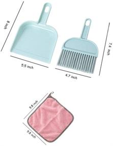 img 2 attached to 🧹 meioro Mini Dustpan and Brush Set, Versatile Cleaning Tool with Hand Broom Brush, Durable Plastic Dust Pan, Coral Fleece Dishtowel/Cleaning Cloth for Home Kitchen Keyboard Cars (2-Piece, Blue)