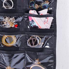 img 2 attached to 👝 Black Double-Sided Hanging Jewelry Organizer: 80 Pockets, 2-Layer Fabric Storage Bag for Necklaces, Bracelets, Earrings, Rings, Chains, and Knitting Tools