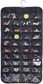 img 3 attached to 👝 Black Double-Sided Hanging Jewelry Organizer: 80 Pockets, 2-Layer Fabric Storage Bag for Necklaces, Bracelets, Earrings, Rings, Chains, and Knitting Tools