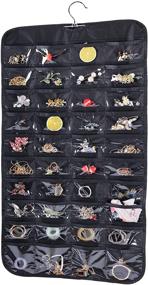 img 4 attached to 👝 Black Double-Sided Hanging Jewelry Organizer: 80 Pockets, 2-Layer Fabric Storage Bag for Necklaces, Bracelets, Earrings, Rings, Chains, and Knitting Tools