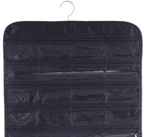 img 1 attached to 👝 Black Double-Sided Hanging Jewelry Organizer: 80 Pockets, 2-Layer Fabric Storage Bag for Necklaces, Bracelets, Earrings, Rings, Chains, and Knitting Tools