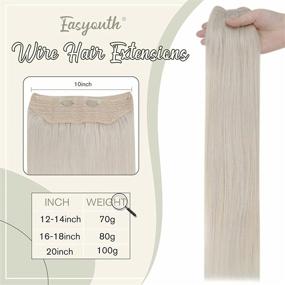 img 3 attached to 💇 Easyouth Wire Human Hair Extensions: Clip-On Fish Line Hair in Gorgeous Platinum Blonde 14Inch, 70g