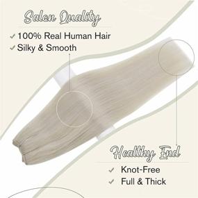 img 2 attached to 💇 Easyouth Wire Human Hair Extensions: Clip-On Fish Line Hair in Gorgeous Platinum Blonde 14Inch, 70g