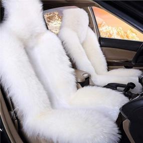 img 4 attached to 🐑 Premium Australia Sheepskin Car Seat Cover – Luxurious Wool Front Seat Cover for Car, Truck, SUV, Van (White) – 1 Piece