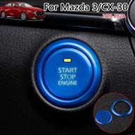 🔵 premium aluminum engine start stop switch button frame decal cover trim/surrounding ring trim 2 pieces/set (blue) for mazda 3 (2019-2020 2021), cx-30 (2020-2021), mx-30 (2021-2022) logo