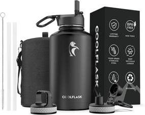 img 4 attached to 🧃 64 oz Insulated Water Bottle & Half Gallon Water Jug - Coolflask Vacuum Stainless Steel Wide Mouth Hydro Jug, 48 Hrs Cold / 24 Hrs Hot, Black