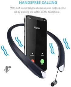 img 2 attached to Черные Bluetooth спортивные наушники на ошейнике - выдвижные беспроводные наушники для бега, высококачественный стереозвук, 15 часов время проигрывания