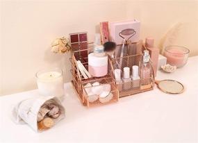 img 2 attached to 🌹 Rosework Rose Gold Makeup Organizer: Ultimate Vanity Organizer for Cosmetics, Skincare, Brushes, and More