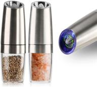 🧂 2-pack premium electric salt and pepper grinder set - blue led light, adjustable coarseness, battery-operated automatic pepper and salt mill grinder with one-hand operation logo