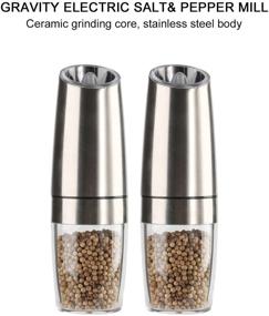 img 3 attached to 🧂 2-Pack Premium Electric Salt and Pepper Grinder Set - Blue LED Light, Adjustable Coarseness, Battery-Operated Automatic Pepper and Salt Mill Grinder with One-Hand Operation