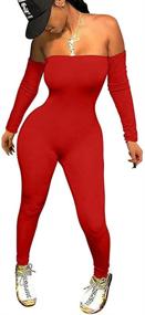 img 4 attached to LAGSHIAN Women's Off Shoulder Sleeve Jumpsuit - Stylish Women's Clothing for Jumpsuits, Rompers & Overalls