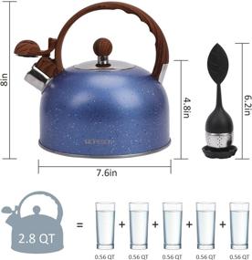 img 3 attached to 🔥 2,8 квт нержавеющий стальной свистящий чайник для плиты, газовый, электрический, индукционный - ручка в деревянном стиле, антивспучивание и антикоррозия - быстрое кипячение заварочного чайника с 2 заварочными чашками.