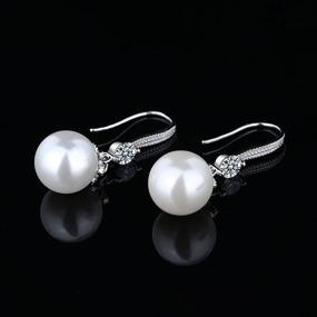 img 2 attached to 💎 Stunning 925 Sterling Silver Gold Pearl Hoop Earrings for Women - Elegant Dangle Pearl Drop Earrings Ideal as Huggie Gifts for Girls, Mother, Her