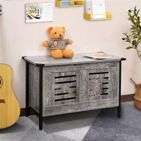 img 2 attached to 📦 LEYAOYAO Grey Toy Box with Safety Hinge: Flip-Top Wooden Sturdy Storage Chest and Bench for Entryway, Bedroom, Living Room - Large Storage Capacity