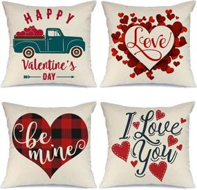 img 4 attached to ❤️ AENEY Valentine's Day Pillow Covers 18x18 inch Set of 4 - Home Decor Red Love Truck and Love You Decor - Happy Valentine's Day Throw Pillows - Decorative Cushion Cases - Valentine Decorations A289