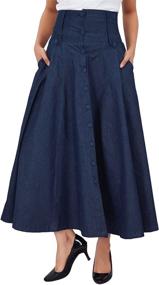 img 3 attached to 👗 Vintage-Inspired Retro Boho Long Flared A-Line Denim Skirt - Mid-Calf Length and High Waist