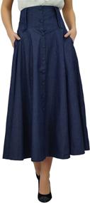 img 4 attached to 👗 Vintage-Inspired Retro Boho Long Flared A-Line Denim Skirt - Mid-Calf Length and High Waist