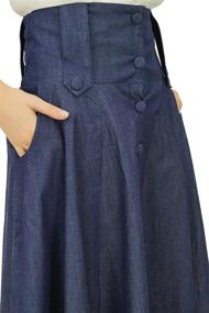 img 1 attached to 👗 Vintage-Inspired Retro Boho Long Flared A-Line Denim Skirt - Mid-Calf Length and High Waist