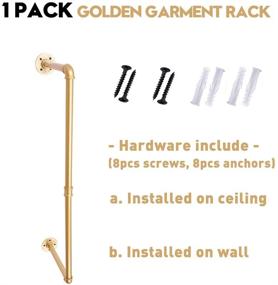 img 2 attached to Gold Industrial Iron Pipe Mountable Garment Rack - Closet Organizer, Retail Display, Wall-Mounted Clothes Storage