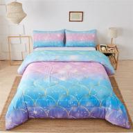 🧜 namoxpa mermaid fish scales bedding comforter set: twin size, magical colorful pattern with fish scale net, pink blue gold mermaid skin surface, includes 2 pillow shams logo