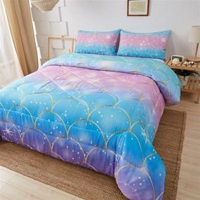 img 1 attached to 🧜 Namoxpa Mermaid Fish Scales Bedding Comforter Set: Twin Size, Magical Colorful Pattern with Fish Scale Net, Pink Blue Gold Mermaid Skin Surface, Includes 2 Pillow Shams