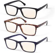 👓 hindar panda: 3 pairs blue light blocking reading glasses for men - amber tint, anti-uv, spring hinge, digital eyestrain solution logo