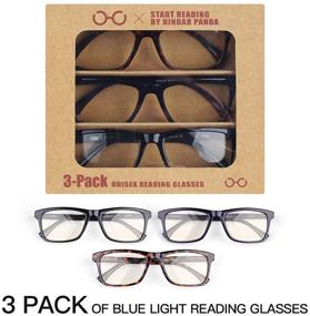 img 1 attached to 👓 HINDAR PANDA: 3 Pairs Blue Light Blocking Reading Glasses for Men - Amber Tint, Anti-UV, Spring Hinge, Digital Eyestrain Solution