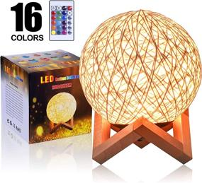 img 1 attached to HUAQINZM Night Light for Kids, 5.9 inch LED Globe Rattan Ball Moon Light with Solid Wood Base, Dimmable LED Projector Night Lamp - Remote Controlled