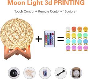 img 4 attached to HUAQINZM Night Light for Kids, 5.9 inch LED Globe Rattan Ball Moon Light with Solid Wood Base, Dimmable LED Projector Night Lamp - Remote Controlled