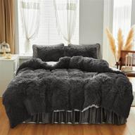 🖤 luxurious twin size faux fur comforter set in black/dark gray – 5-piece shaggy comforter set ideal for kids – stay cozy and warm in winter with bed in a bag style, including flannel bed skirt and pillowcases logo