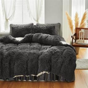 img 3 attached to 🖤 Luxurious Twin Size Faux Fur Comforter Set in Black/Dark Gray – 5-Piece Shaggy Comforter Set Ideal for Kids – Stay Cozy and Warm in Winter with Bed in a Bag Style, Including Flannel Bed Skirt and Pillowcases